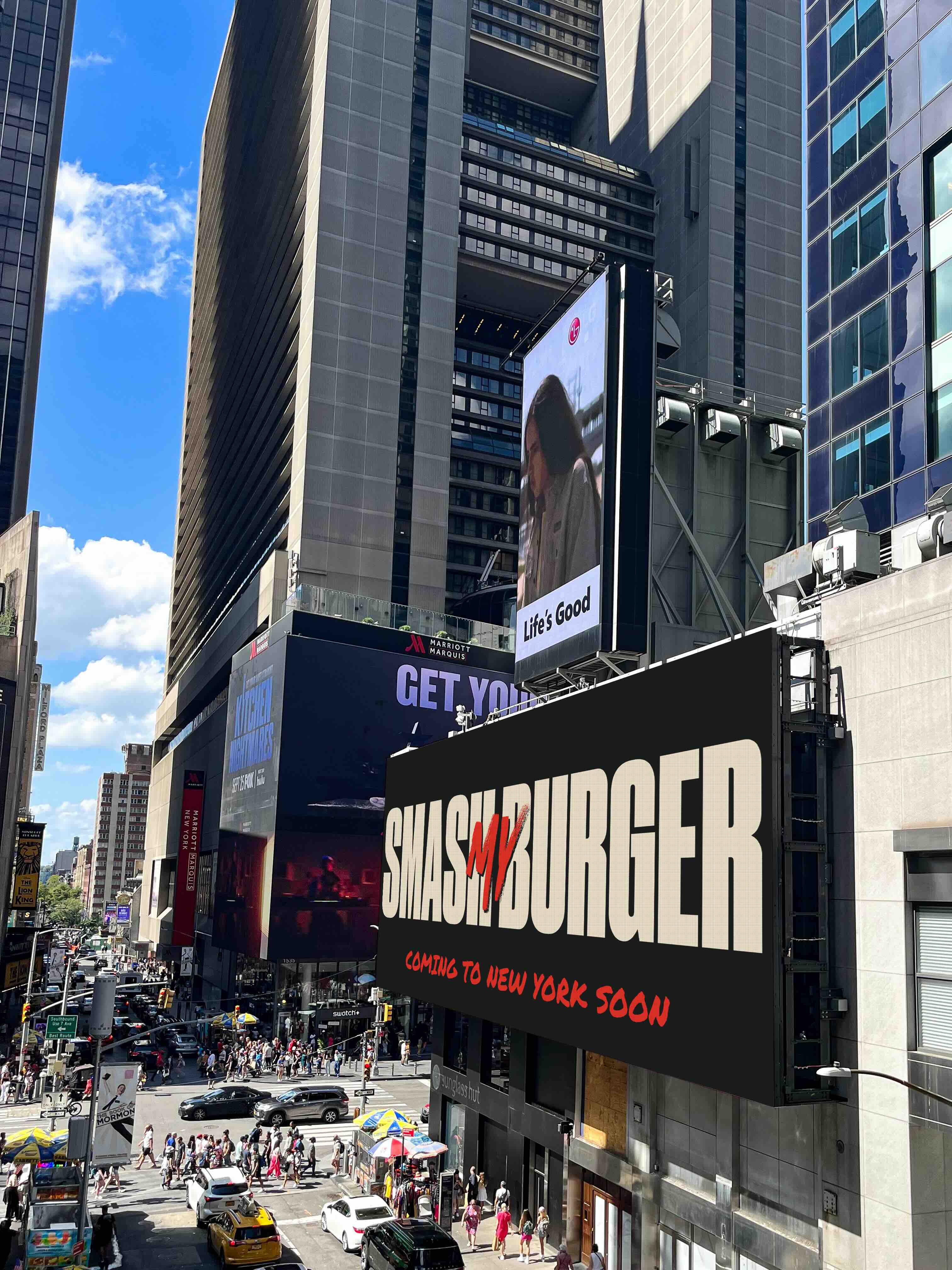 Branded out of home billboard for fast food restaurant Smash My Burger