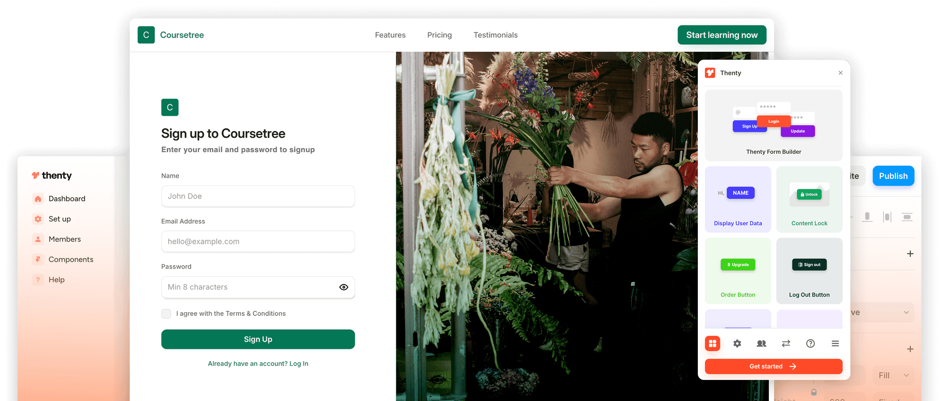 Gated content website selling courses built in Framer and Thenty