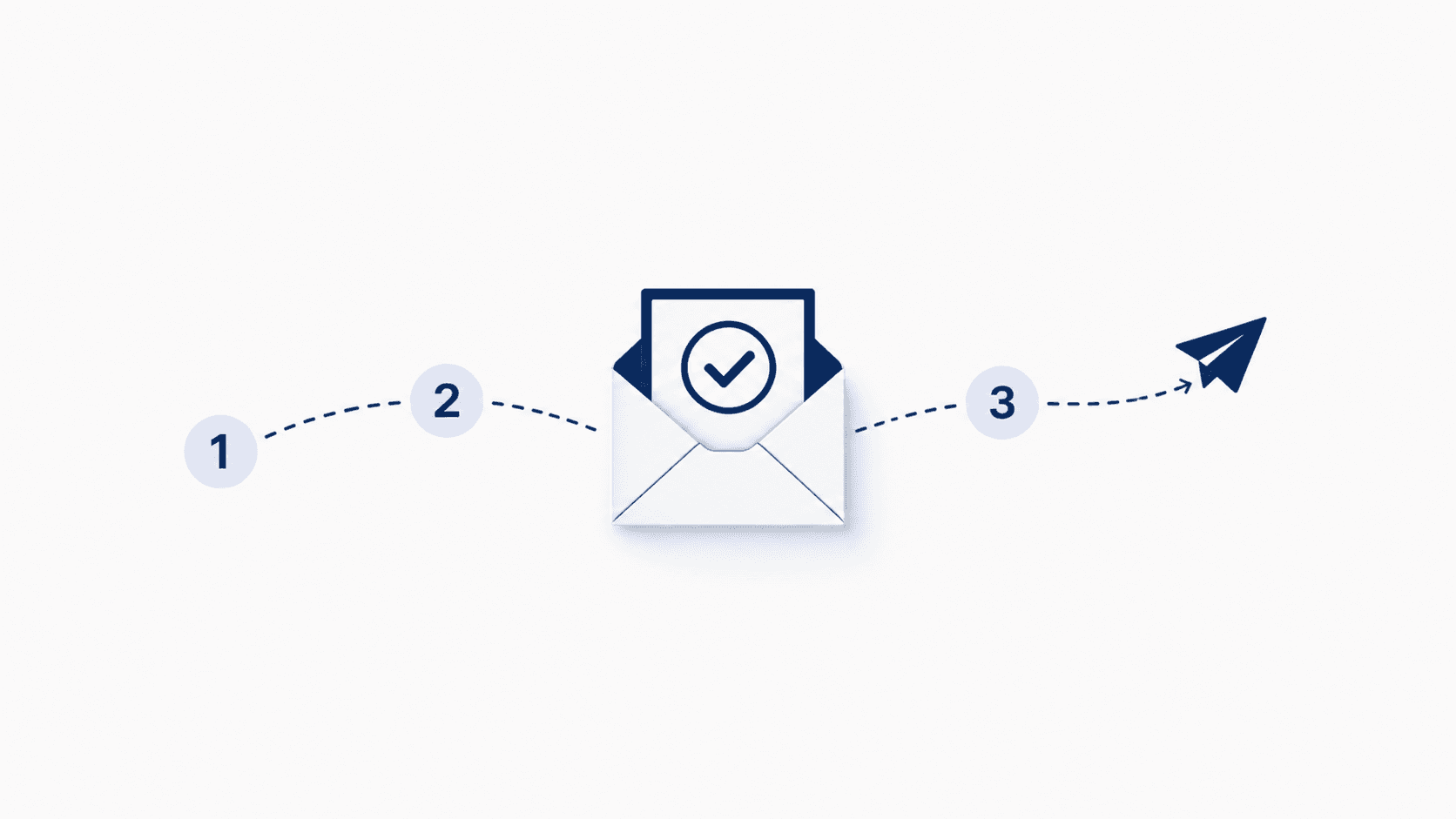 Minimalist illustration of a follow-up sequence with numbered steps leading to a booked meeting icon, representing outbound sales follow-up process.