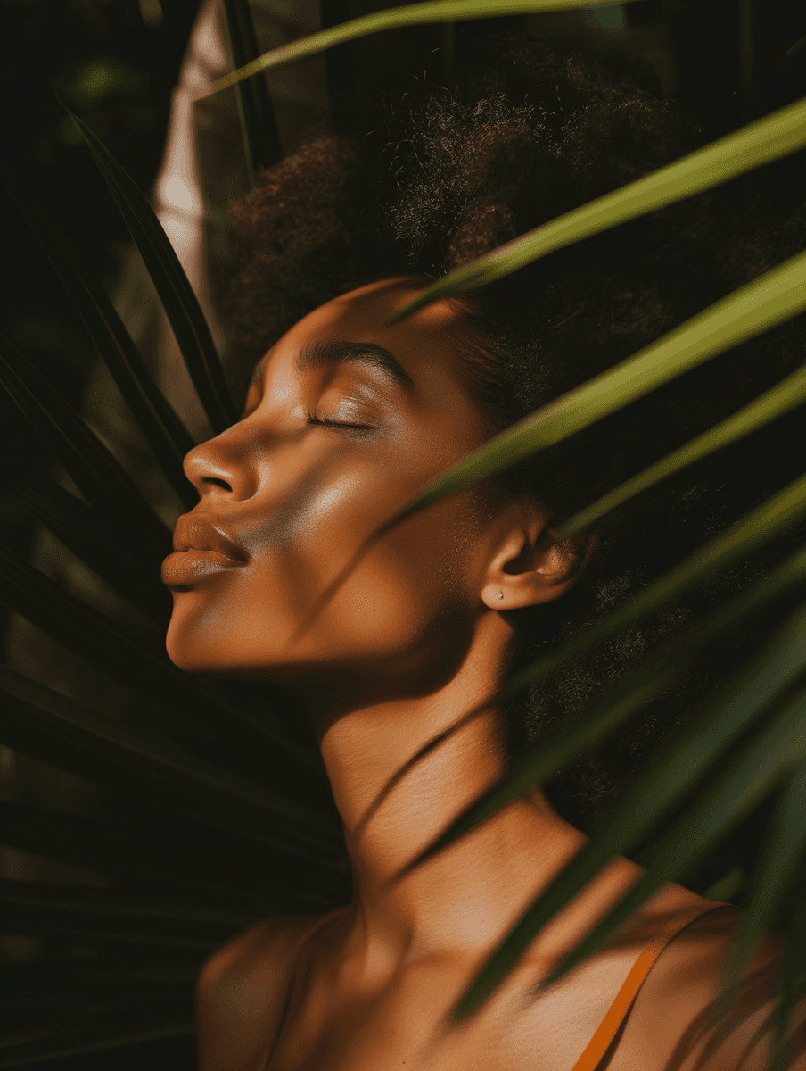 Woman relaxing peacefully in a natural setting