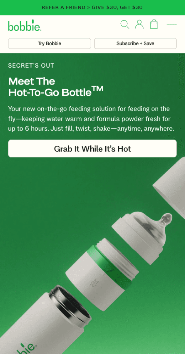 Mobile onboarding content explaining formula selection and delivery