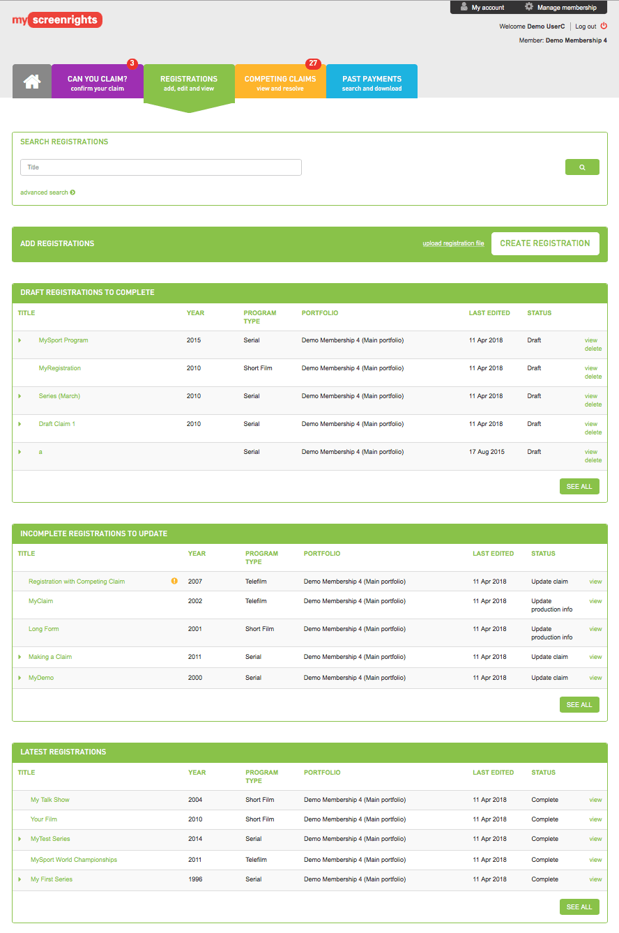 Screenshot of portal showing account details
