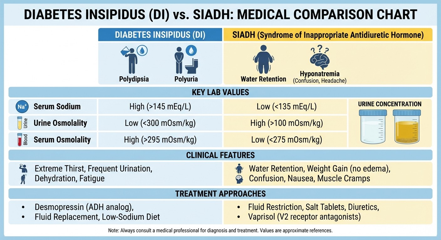 Diabetes Insipidus vs SIADH Comparison Chart Lab Values Clinical Features
