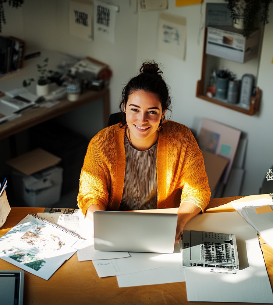 Copywriting sitting at table and smiling