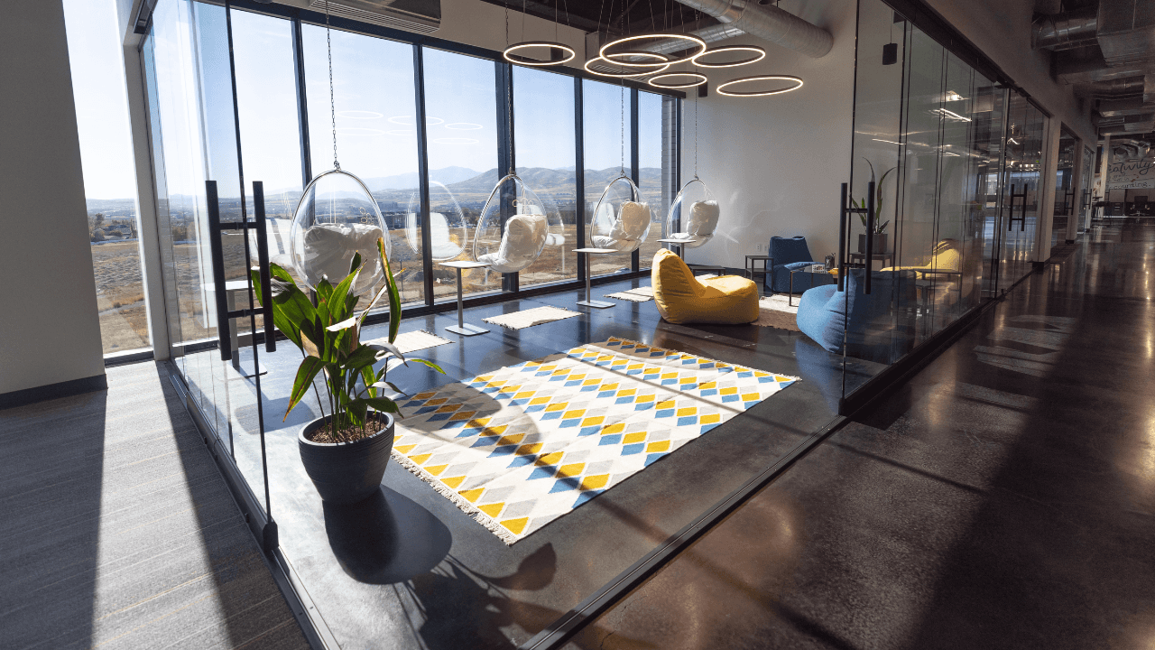 Polished concrete floor in a modern office lounge