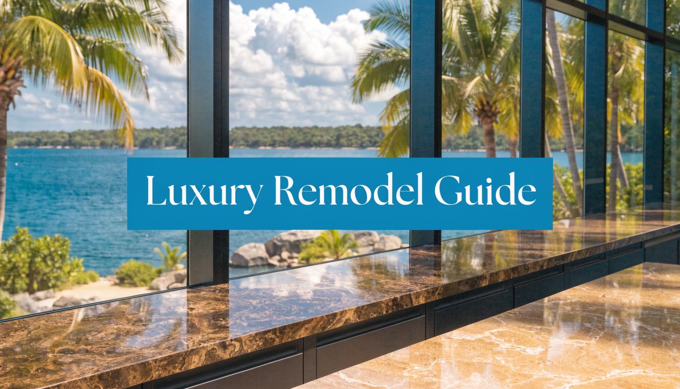 a luxury countertop and window looking over the beach
