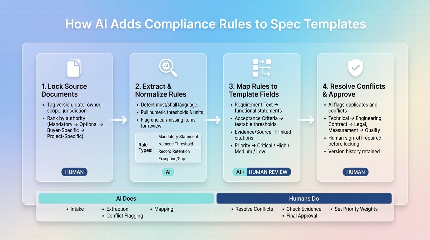 How AI Adds Compliance Rules to Spec Templates: 4-Step Workflow