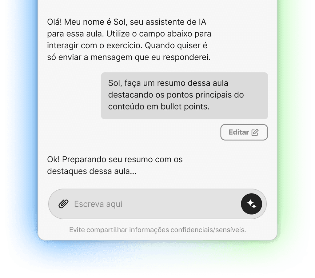 Uma captura de tela de uma conversa de bate-papo com mensagens de texto exibidas em uma interface colorida.