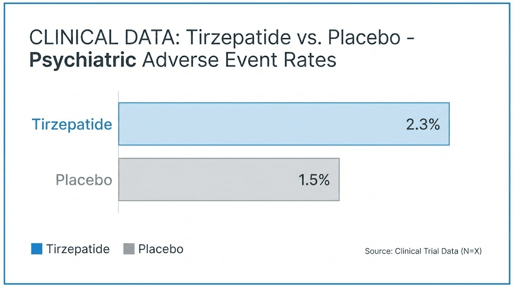 Tirzepatide anxiety and depression rates compared to placebo in clinical trials