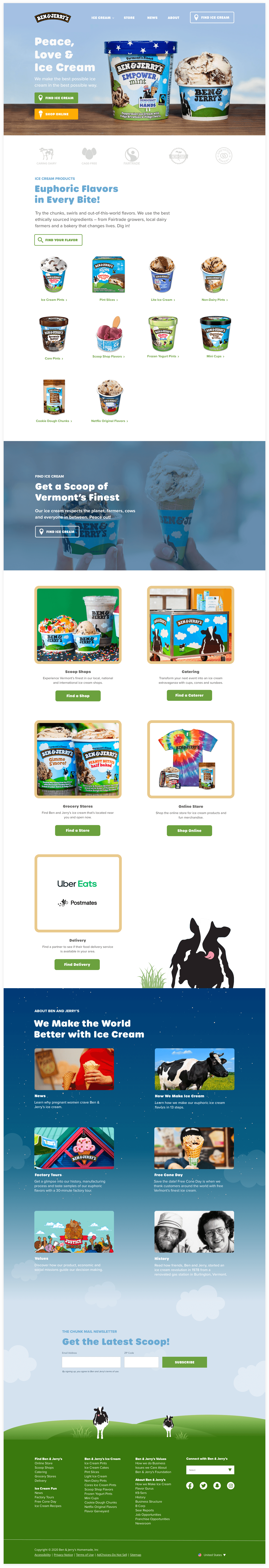 Ben & Jerry’s website after the voice, tone, and messaging redesign