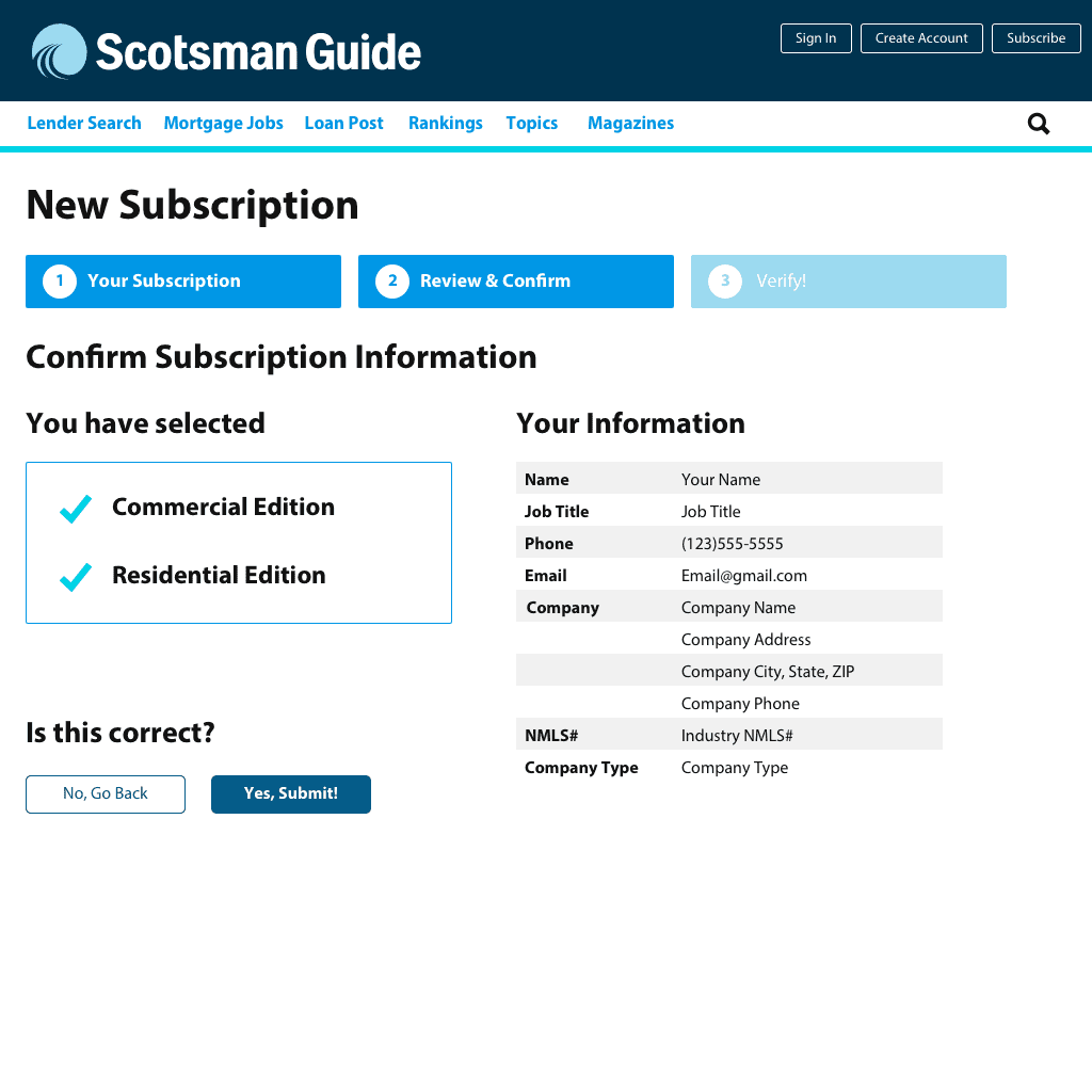 Subscriber  Sign-up choosing subscriptions