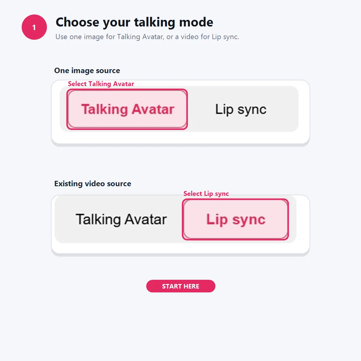 Step 1: Choose Talking Avatar or Lip sync