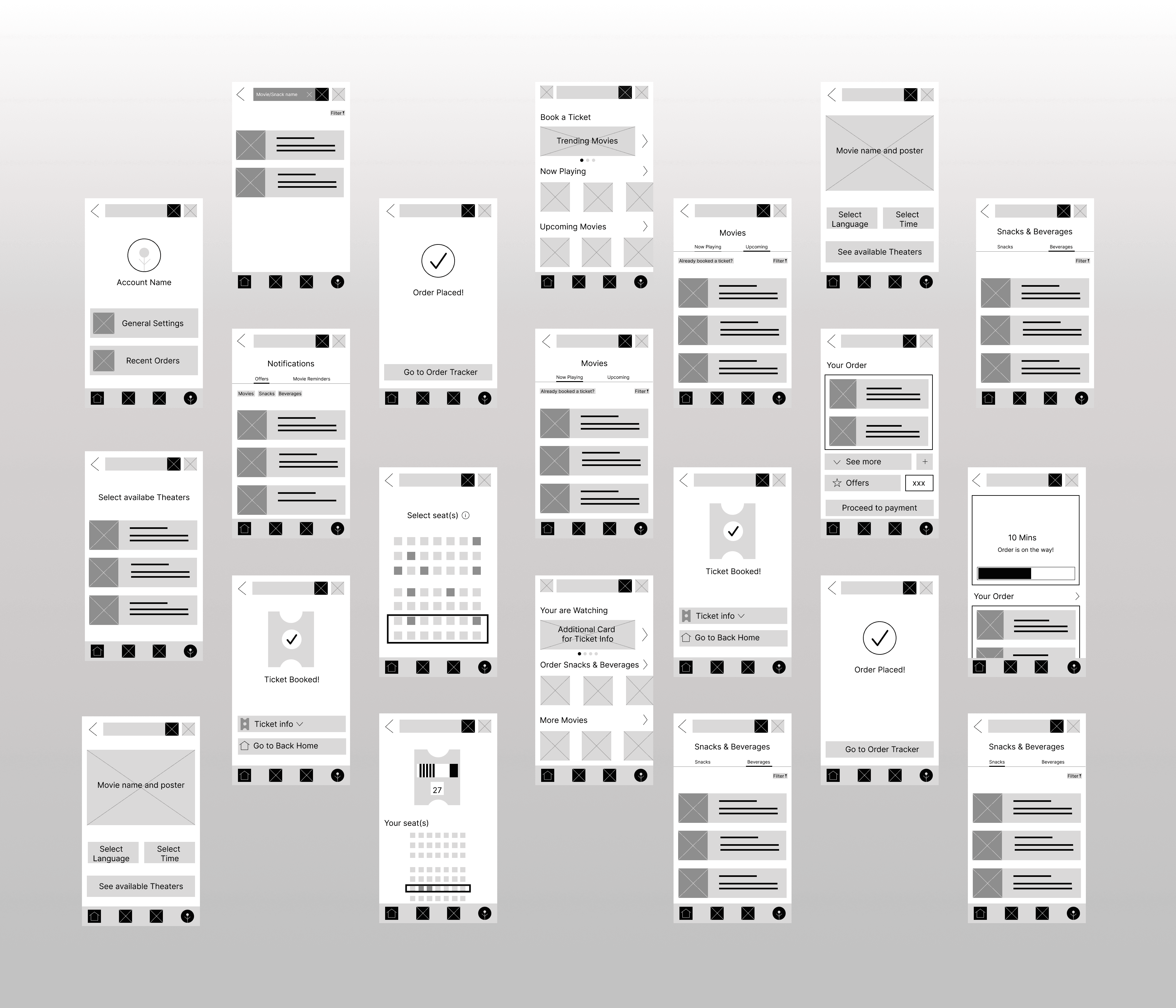 Digital wireframes for SeatFoodie