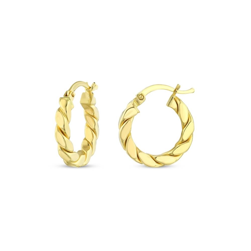 Assos 14 Ayar Altın Halka Küpe Zarif Burgu Tasarımlı Takı