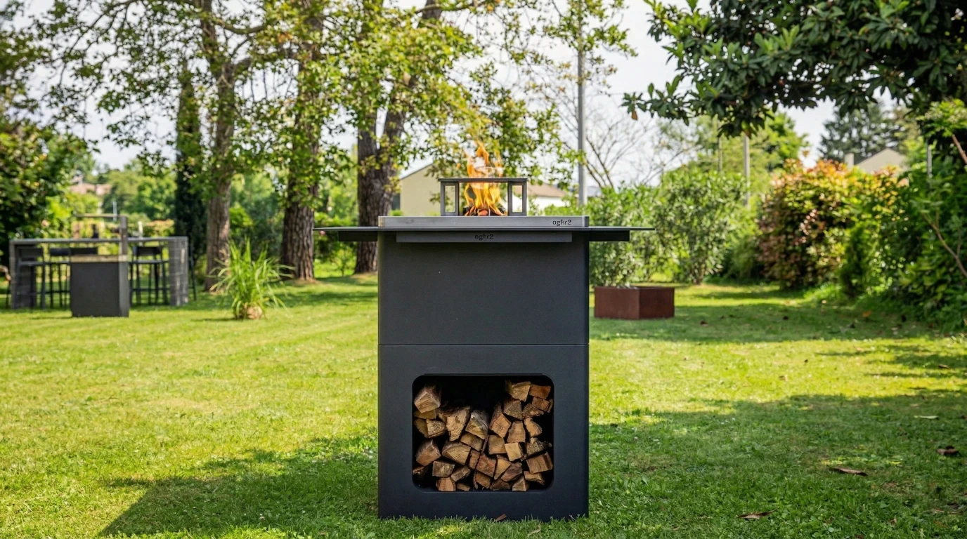 Barbecue Esh con piano a legna in funzione