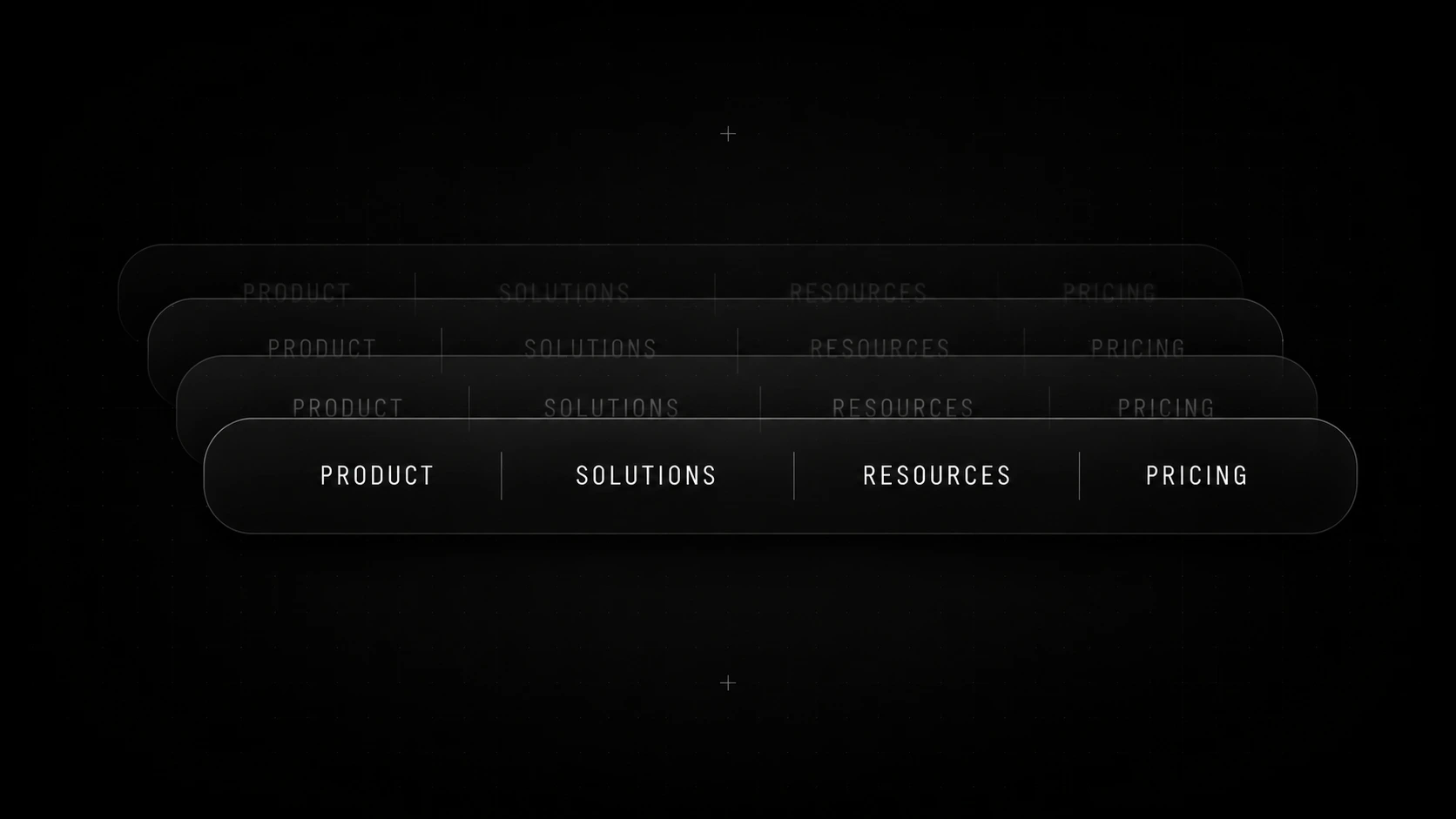 Four translucent stacked navigation bars showing a menu accumulating over time