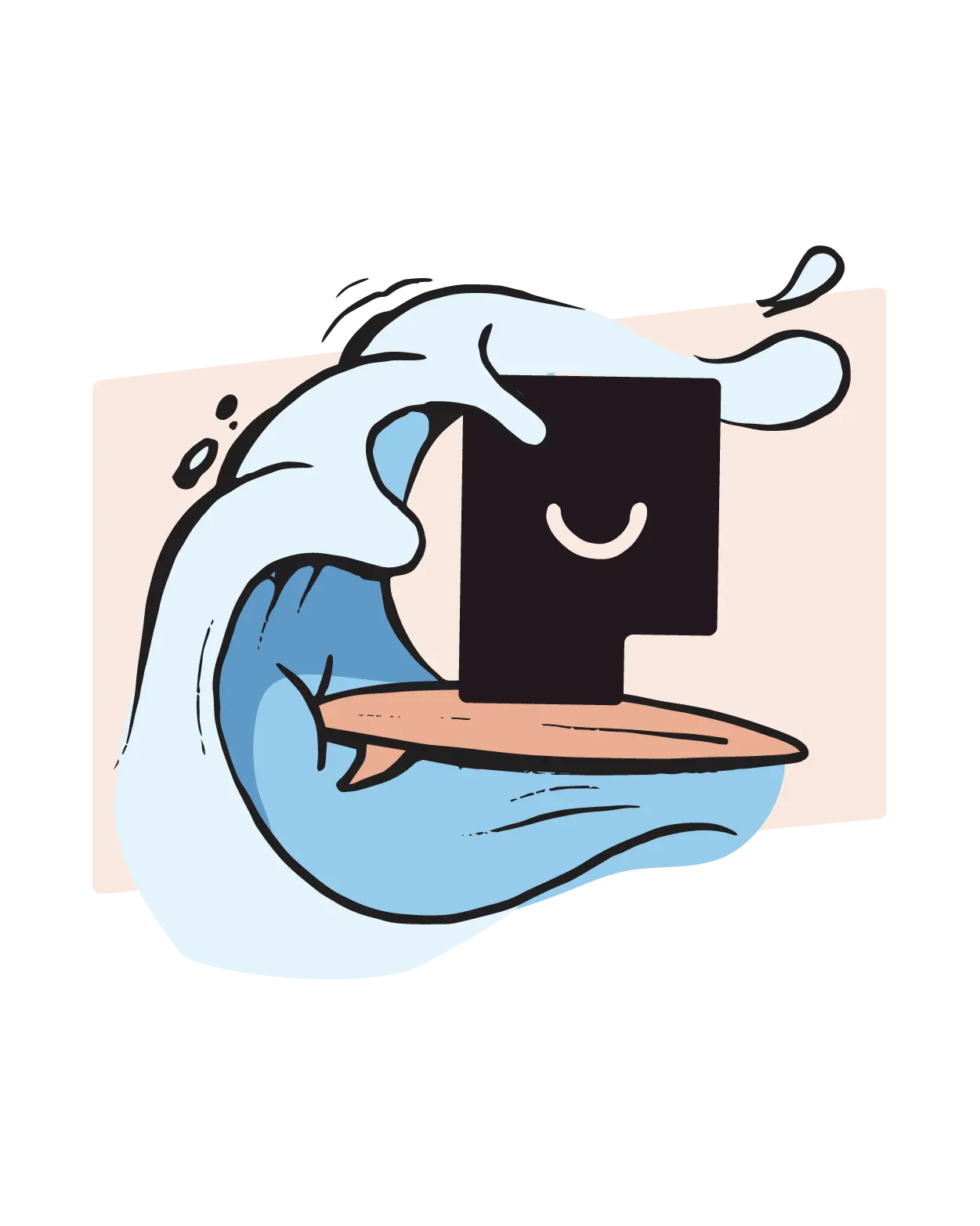 Illustration of the Partners for Independence “P” icon personified and surfing on a wave.