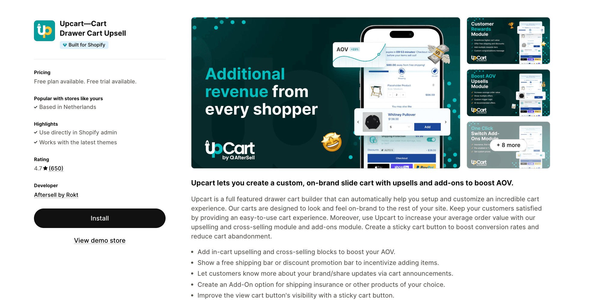 upcart cart drawer cart upsell