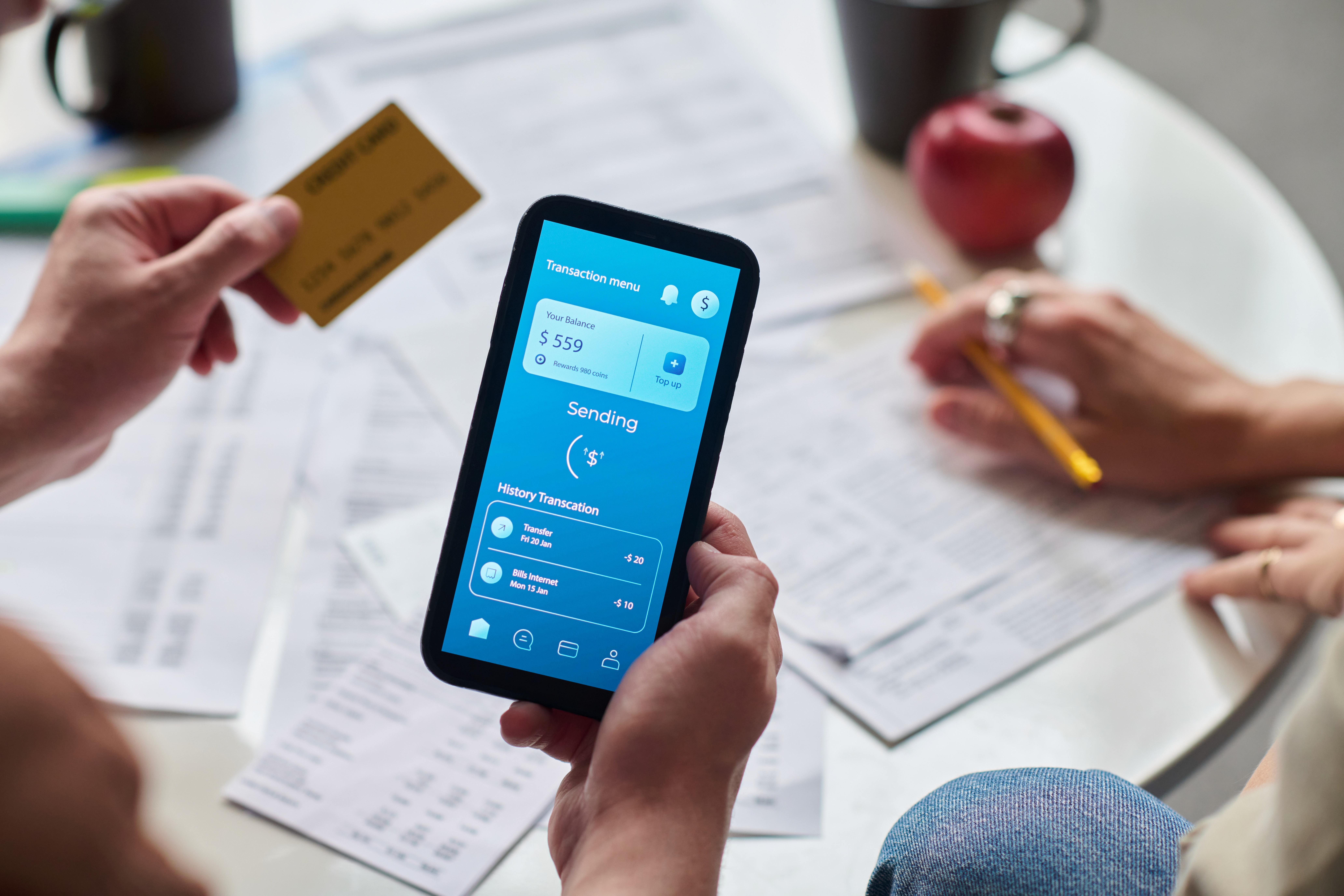 A user paying using a banking app online