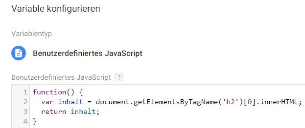 Benutzerdefiniertes JavaScript, um eine H2 Überschrift auszulesen