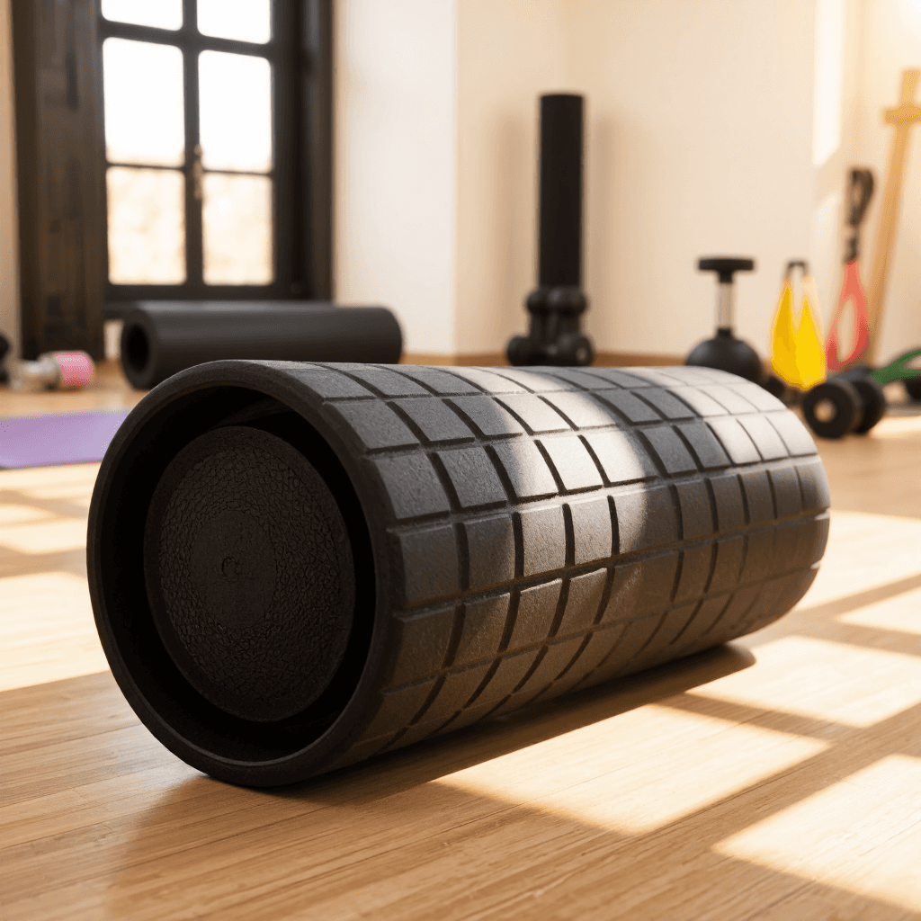 product photography of a textured grip handle for tools or sports equipment