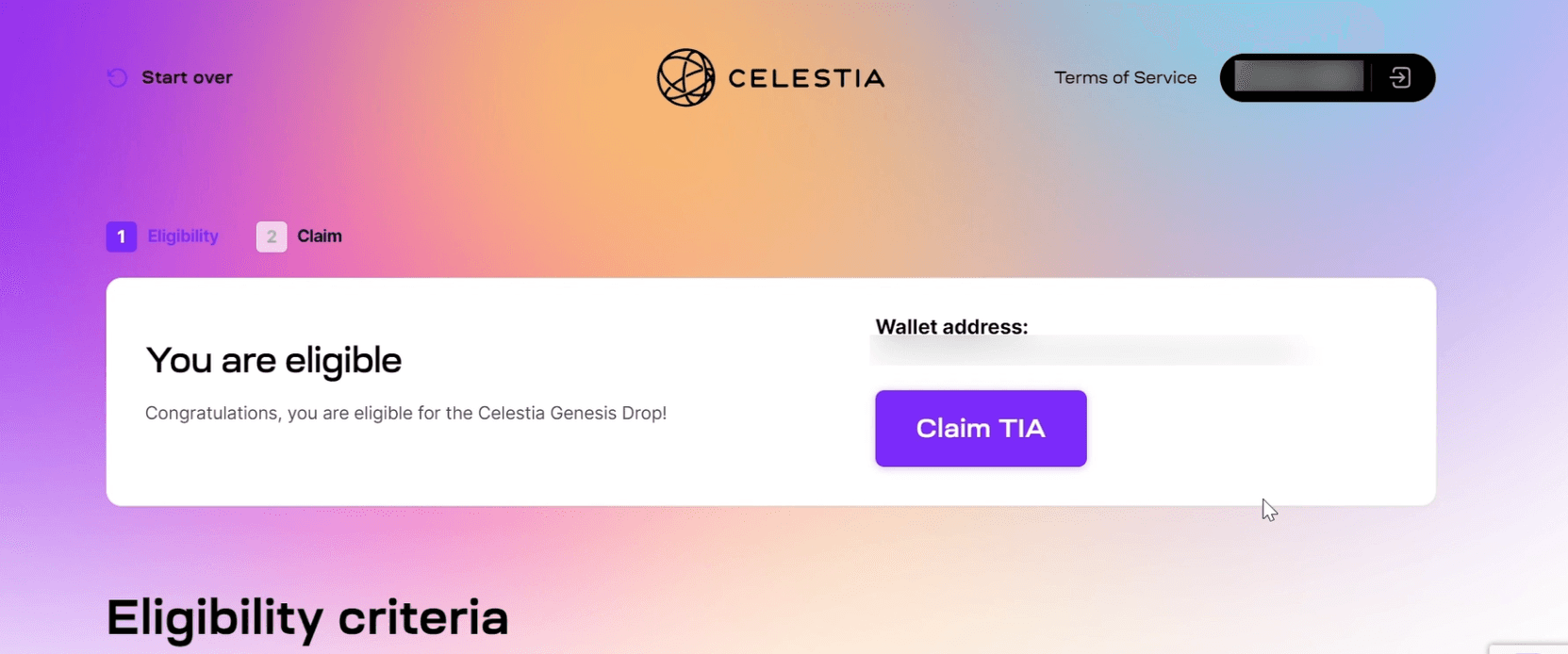 Eligible wallet for Airdrop claim