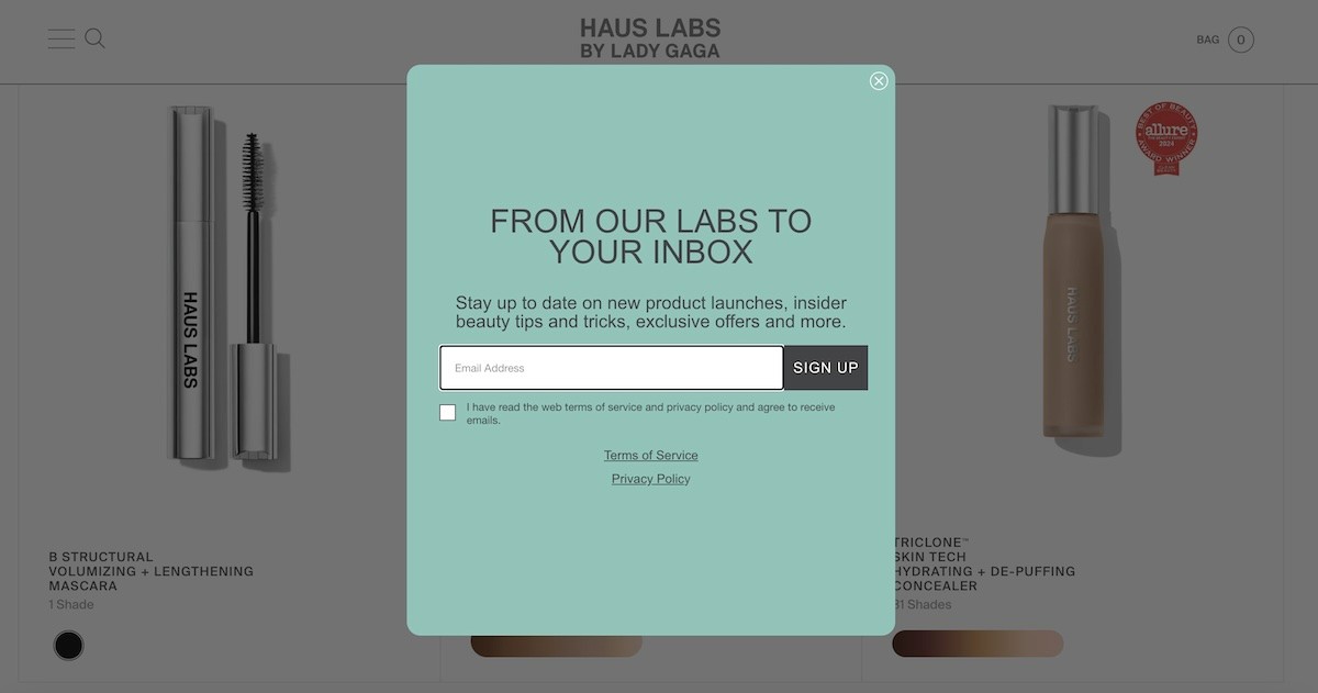 Haus Labs newsletter sign up