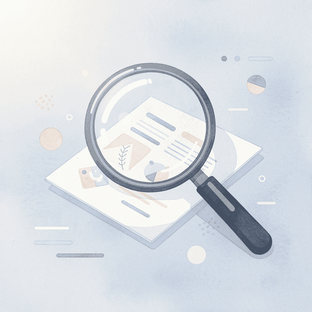 Magnifying glass examining document representing strategic scanning
