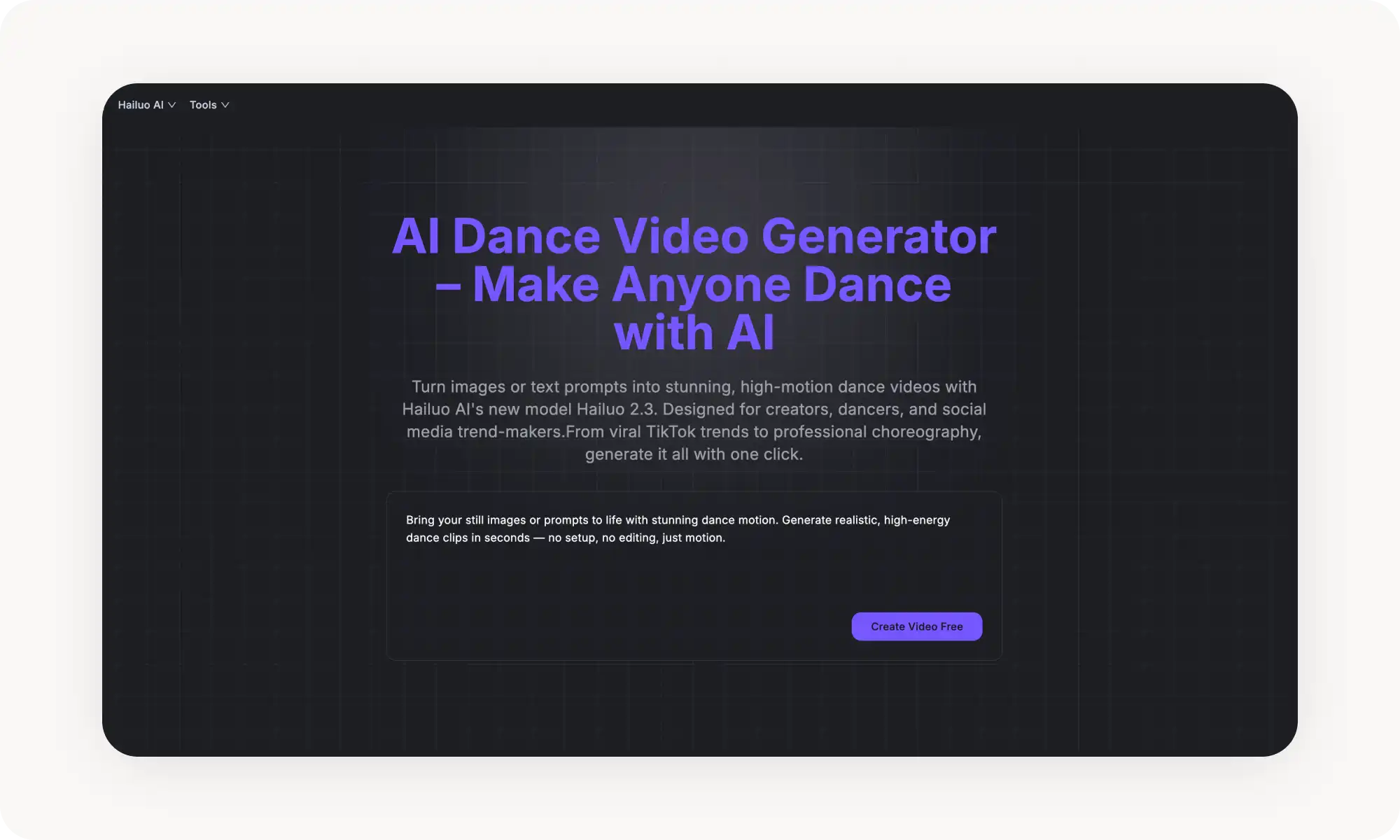 Hailuo AI Dance Video Generator interface