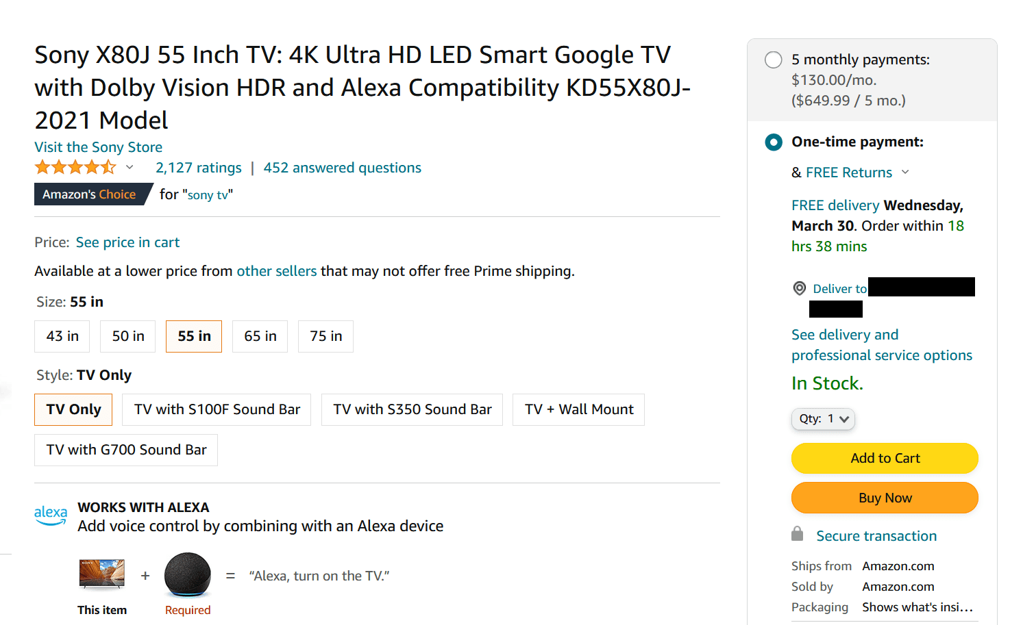The Amazon buy box includes the Add to Cart and Buy Now buttons at right, and are highly visible to customers.
