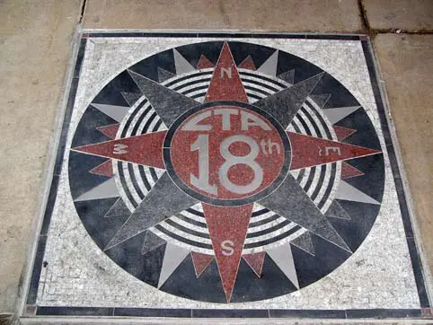 CTA Blue line granite and stainless steel waterjet-mosaic compass roses