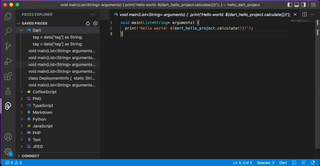Creating a shareable link in Pieces for VS Code.