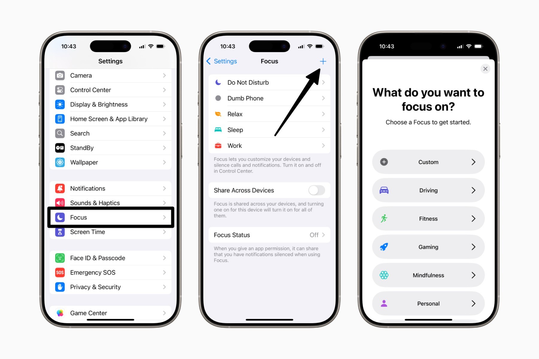 iPhone's Focus feature in Settings