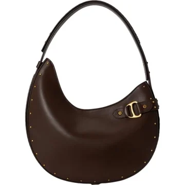 Borsa a mezzaluna in pelle con borchie