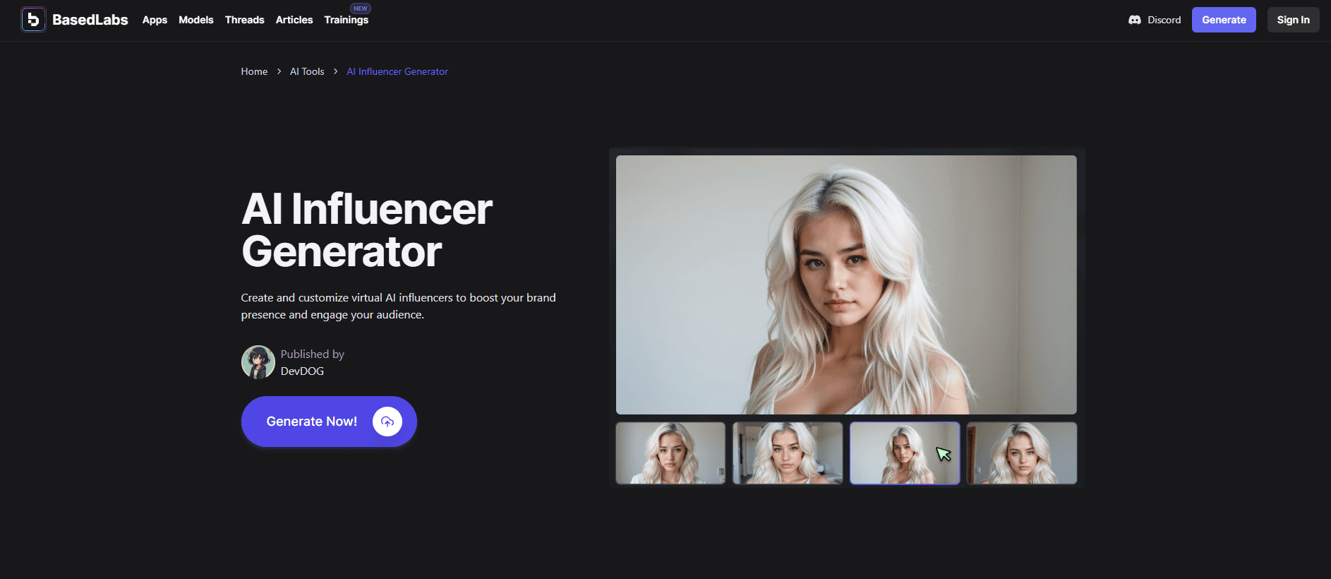 BasedLabs AI Influencer creation