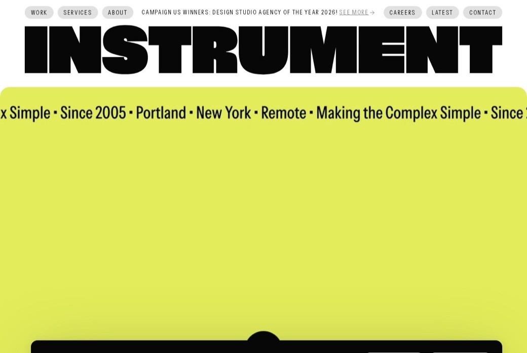 Instrument homepage and website design work