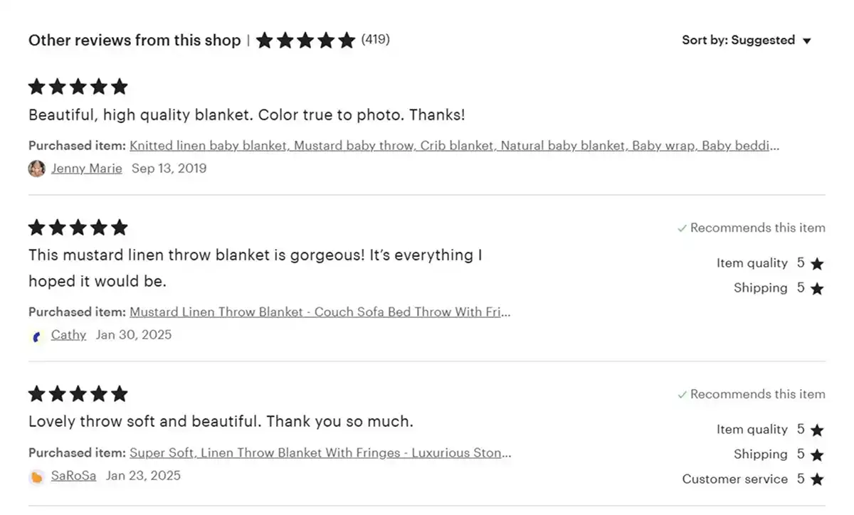 Etsy Customer Reviews