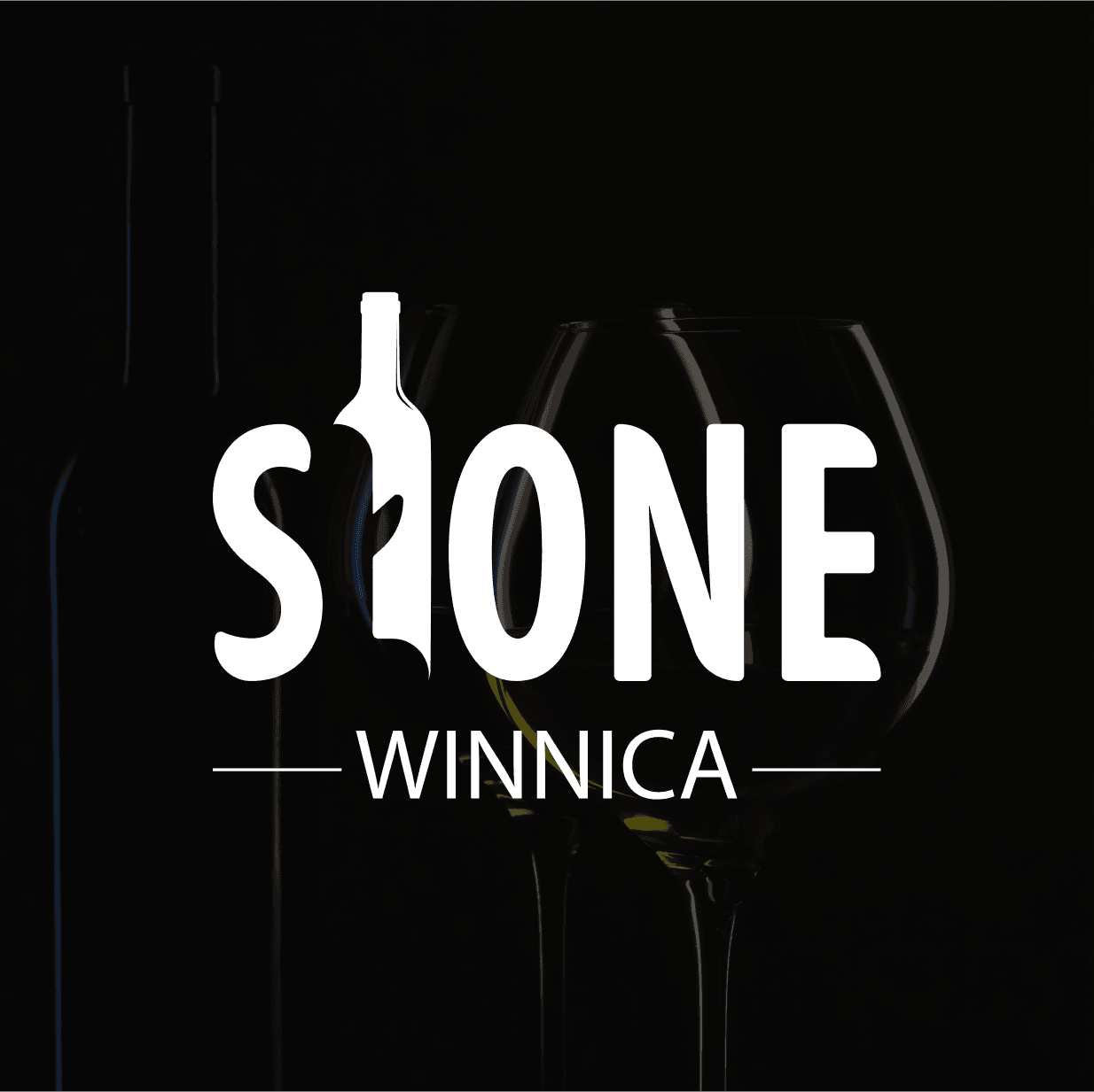 Logo on a background of wine glasses and a bottle.