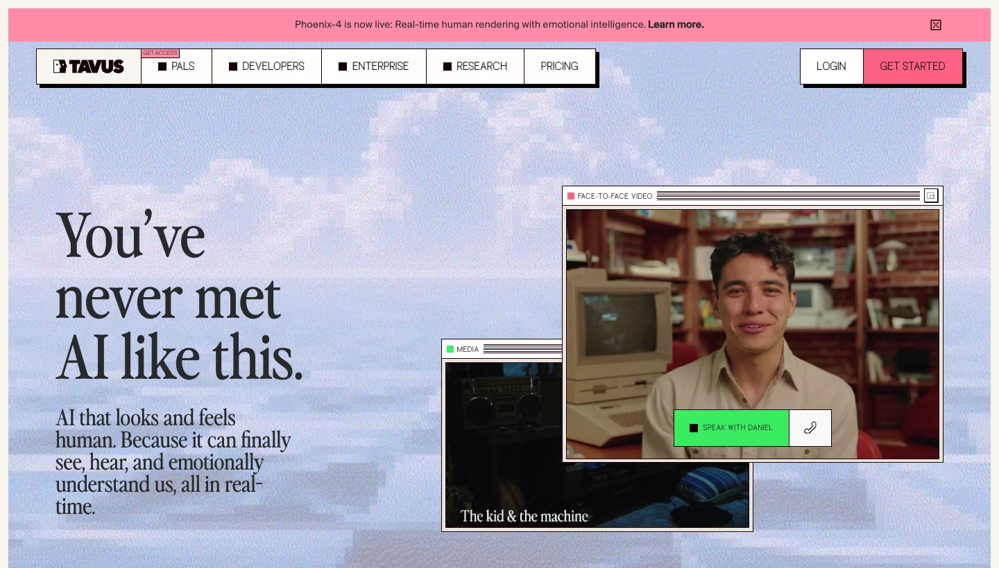 Tavus homepage: AI video generation tool for personalized prospecting videos