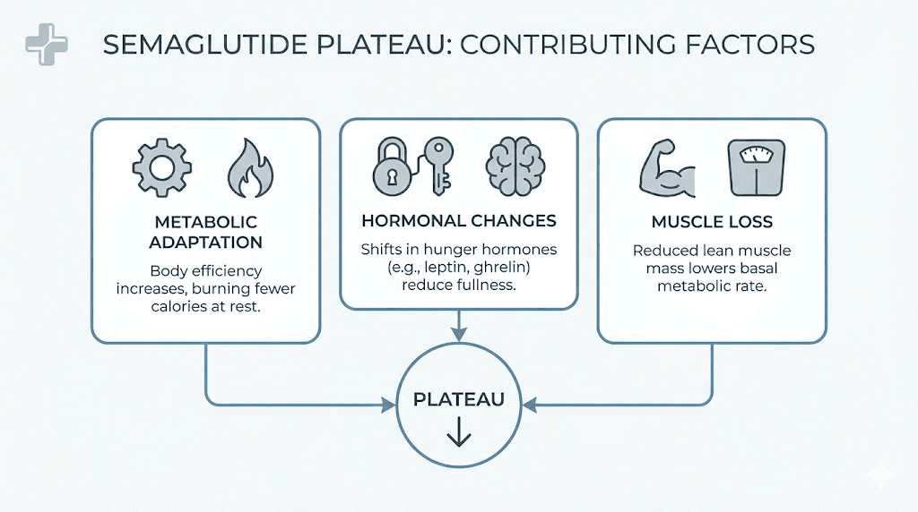 Three causes of semaglutide weight loss plateau diagram