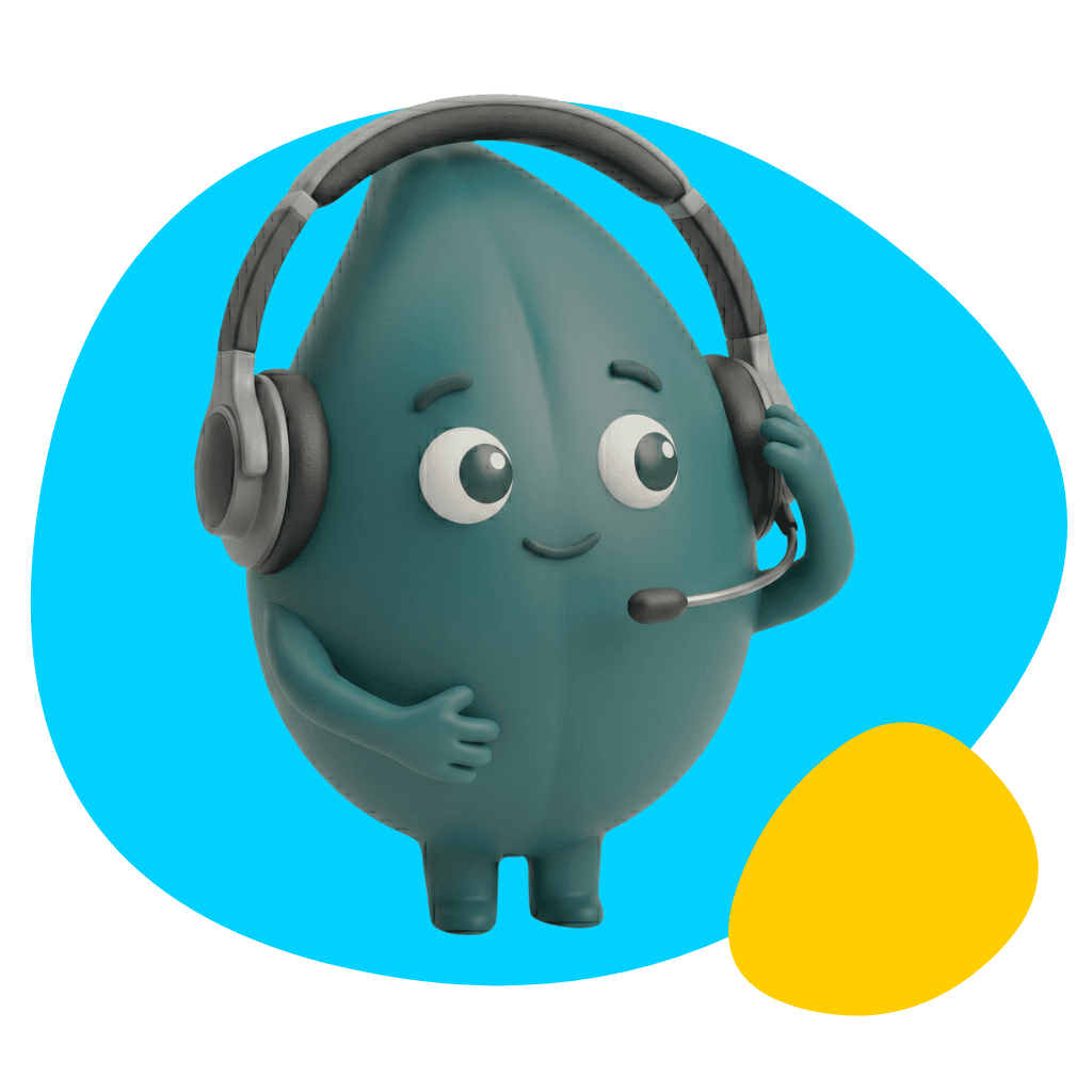 Thankyou Payroll's mascot holding a phone and providing support to charities.