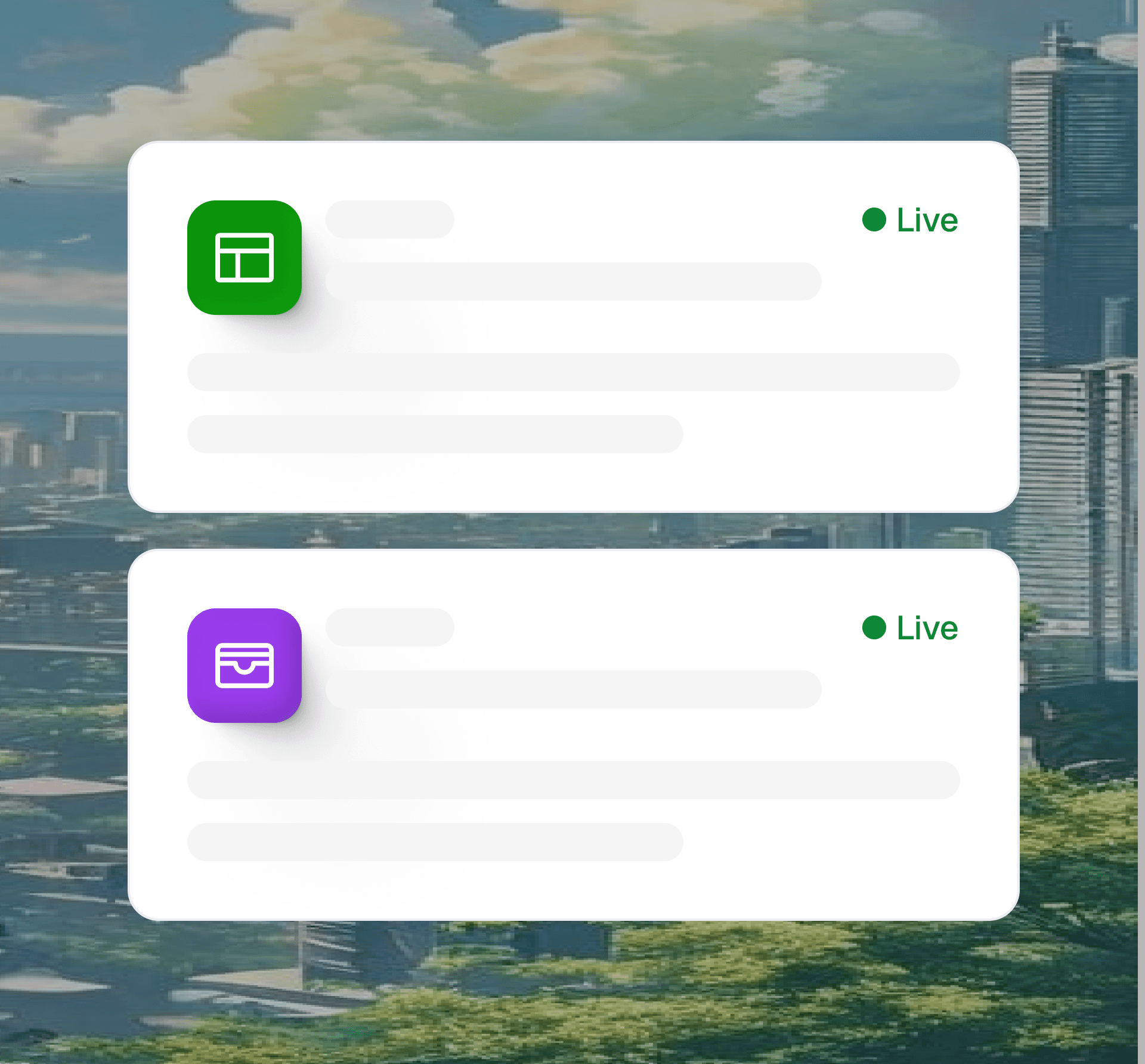 A smartphone with two active screens, each showcasing a distinct app interface.