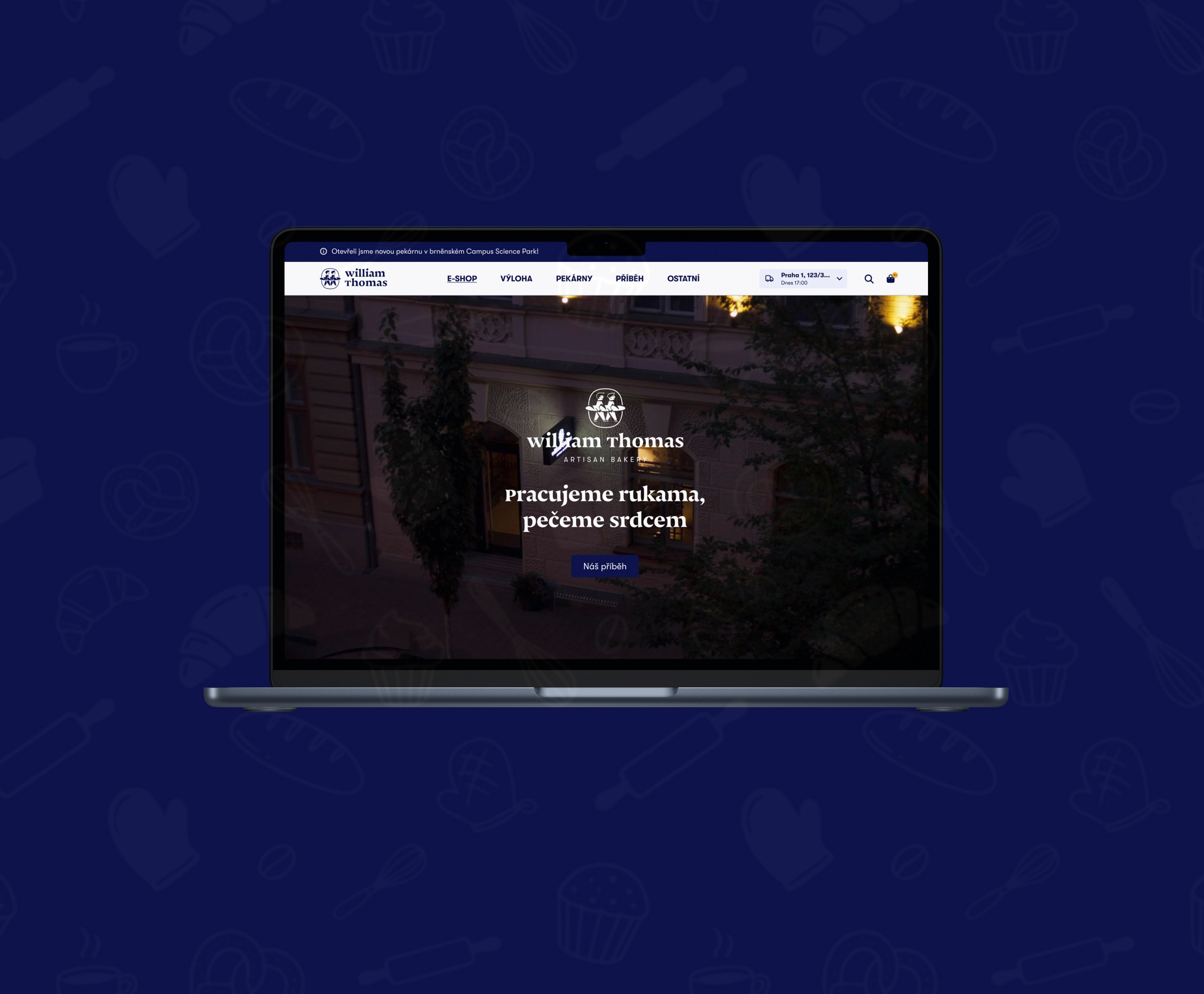 Notebook zobrazující web W&T Bakery