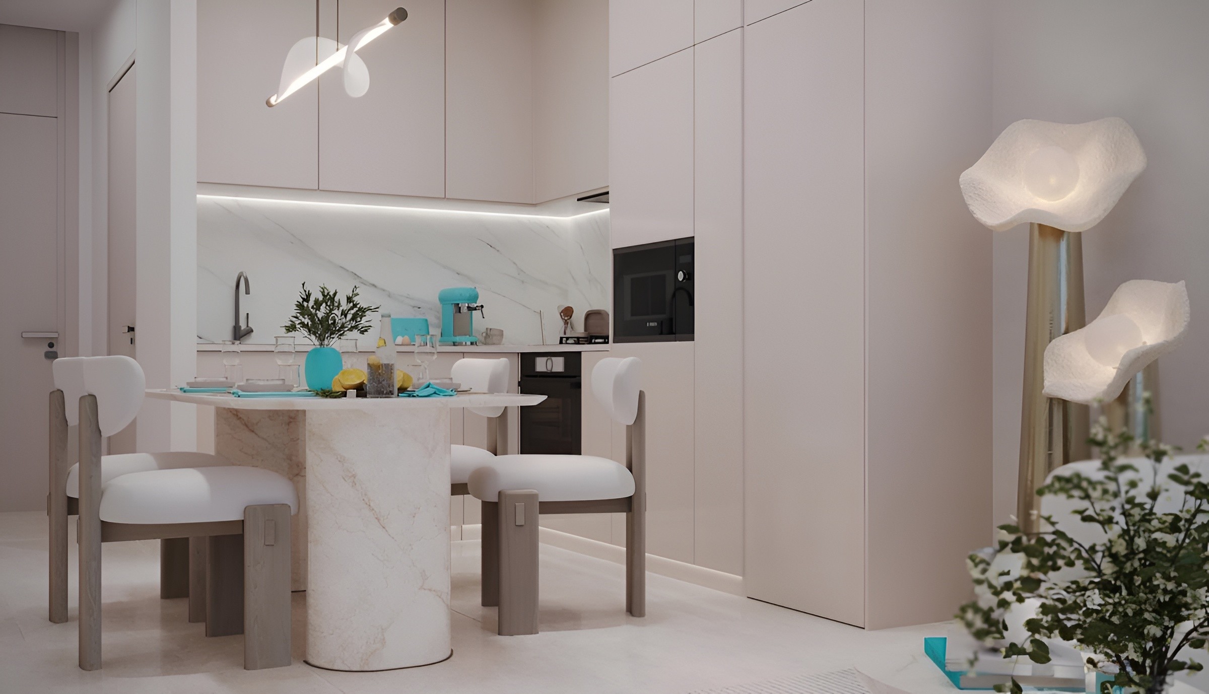 Elegant living room at Reef 996 Dubai, showcasing chic furnishings, bright natural light, and a sophisticated ambiance.