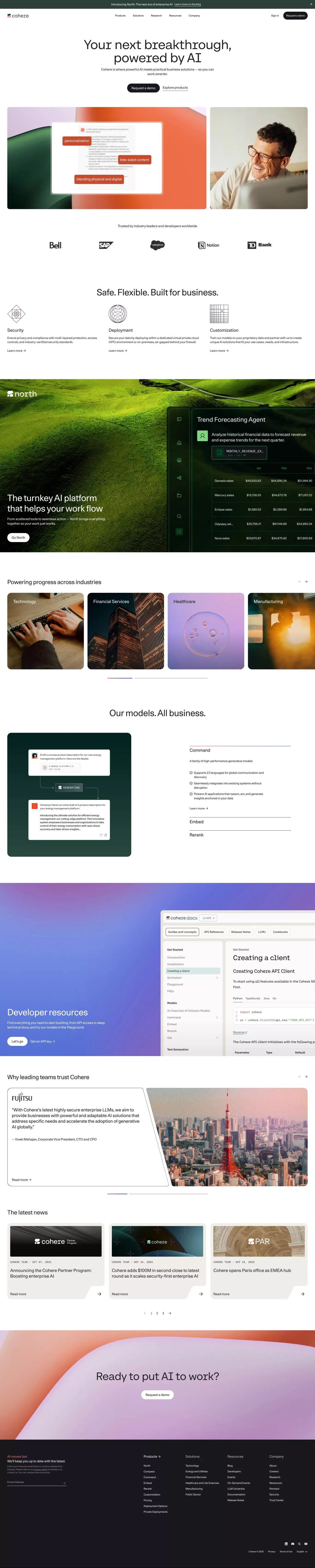 Enterprise AI: Private, Secure, Customiz landing page screenshot showcasing AI and Tech design