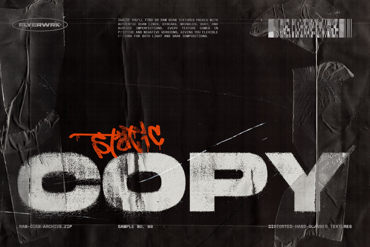 Raw Scan Archive high resolution black scanned texture with authentic white dust particles and surface scratches