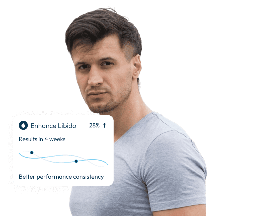 A man with an illustration of his health metrics improvement