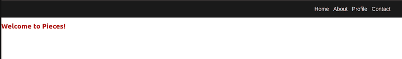 black and white styled CSS navbar with a red title 'welcome to pieces' shown below