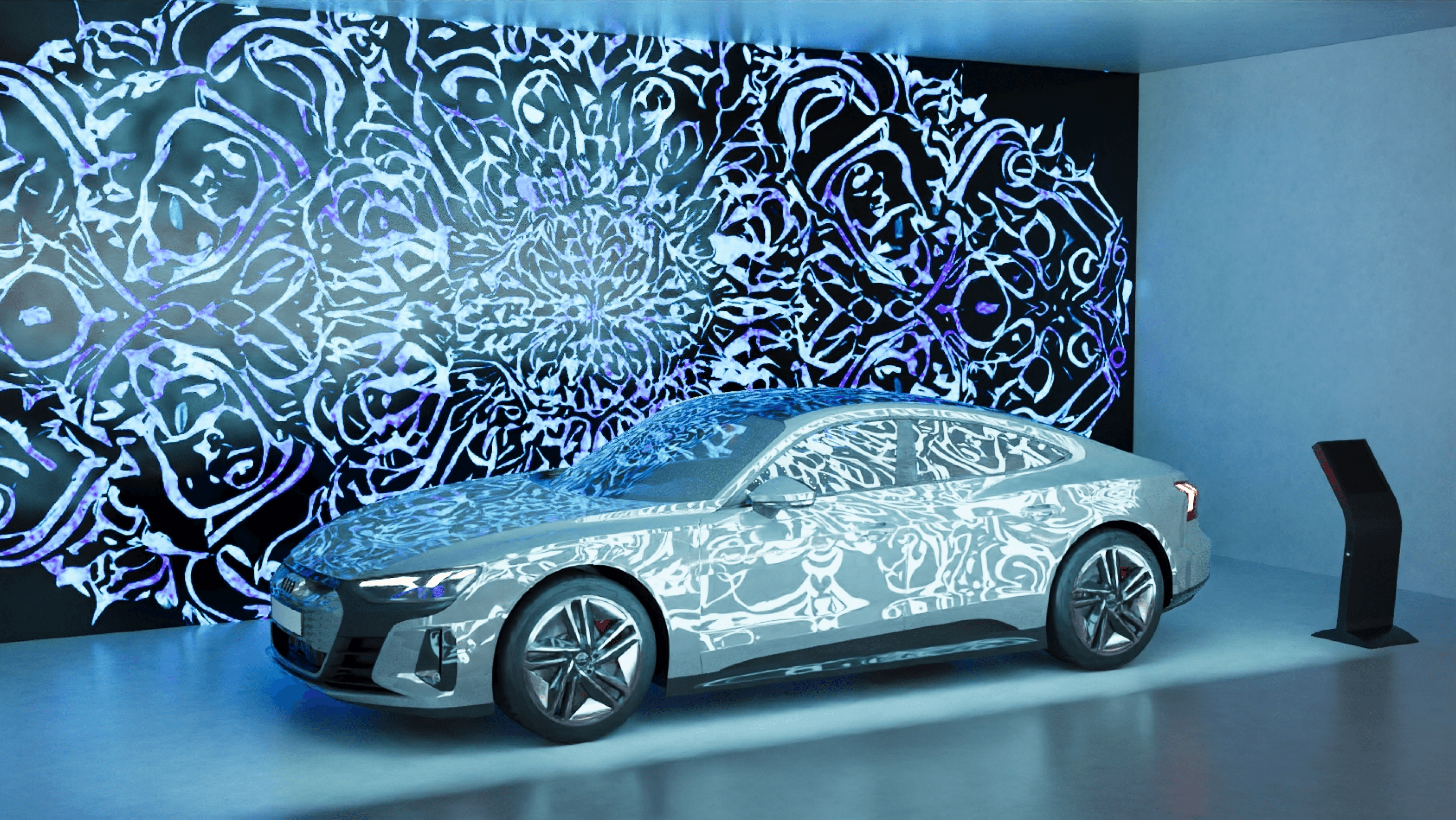 Case study cover image for the Audi flagship showroom opening in Dubai, creative concept developed by our team