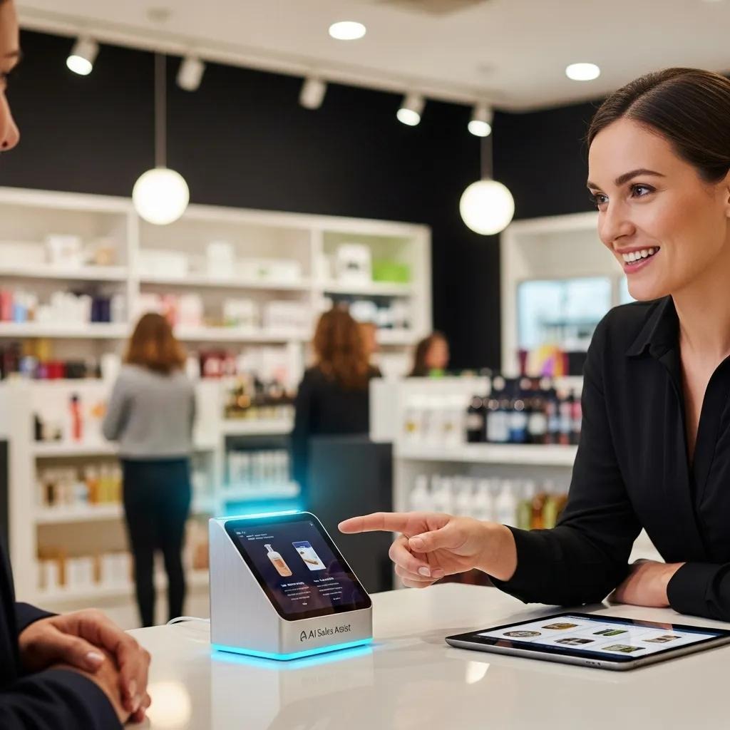 Voice AI sales assistant in a retail setting enhancing customer engagement